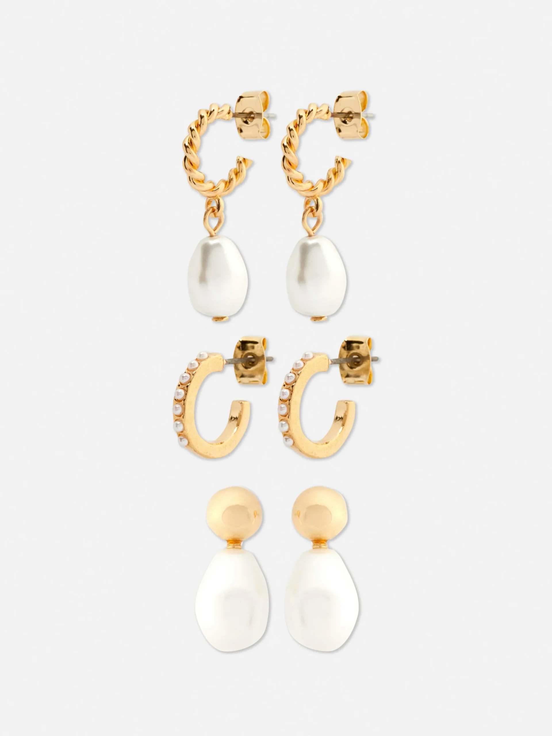 Mini-Creolen Mit Kunstperlen, 3er-Pack