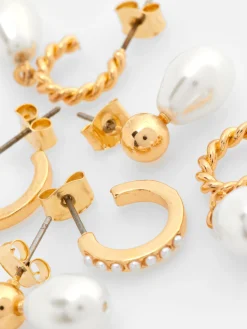 Mini-Creolen Mit Kunstperlen, 3er-Pack