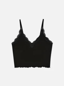 Nahtloses, Kurzes Trägertop Mit Spitzenbesatz