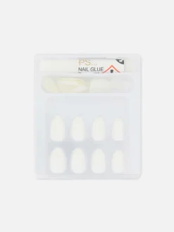 PS… Glänzende Kunstnägel In Hellem Mandelbraun