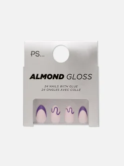 PS… Mandelförmige, Glänzende Kunstnägel Mit Wirbelmuster