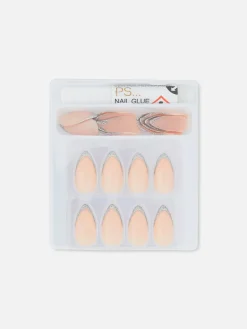 PS… Spitze, Glänzende Kunstnägel Mit Glitzer-Spitze