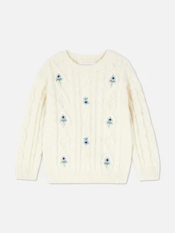 Pullover Mit Zopfmuster Und Blumenstickerei