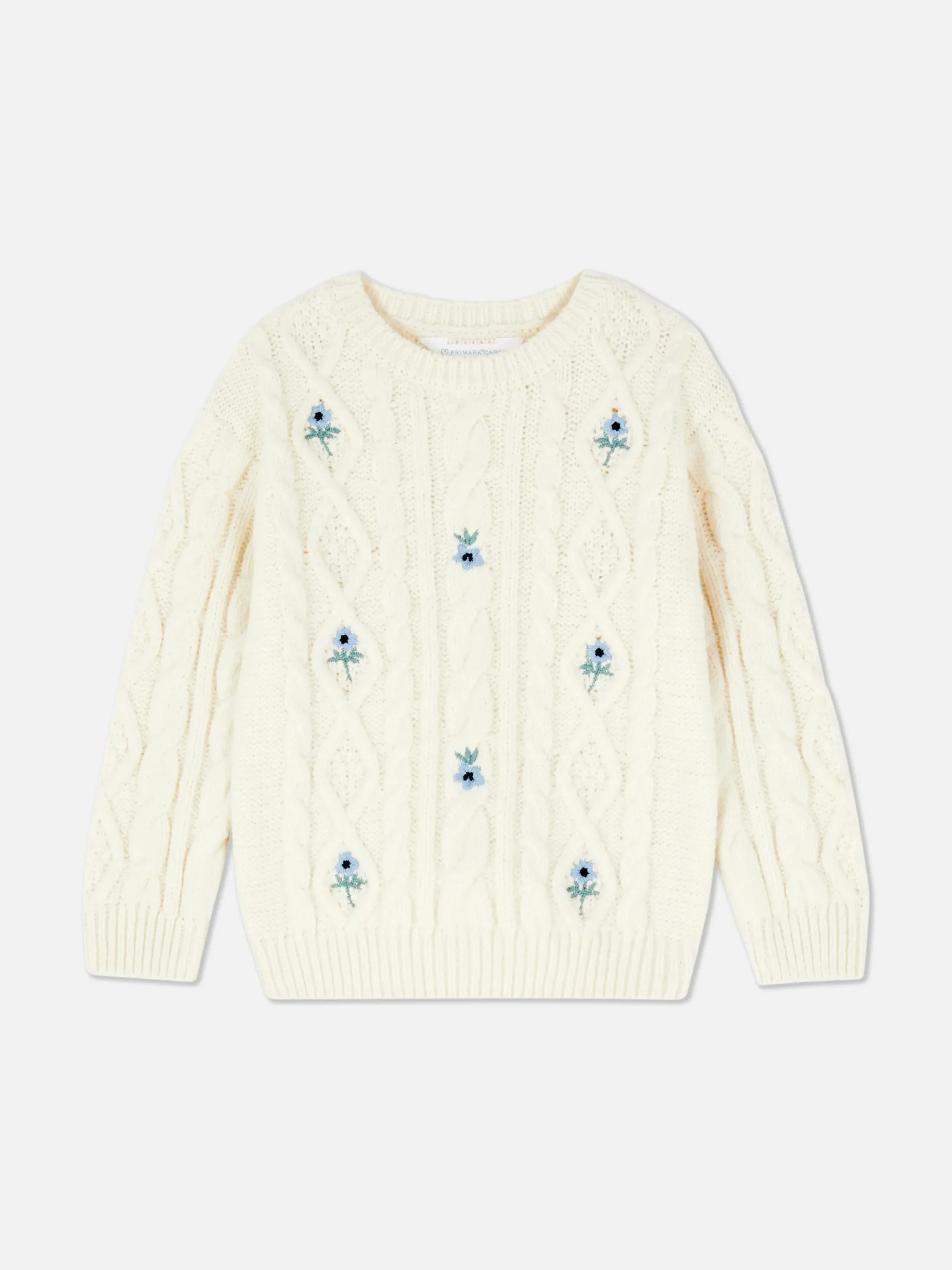 Pullover Mit Zopfmuster Und Blumenstickerei