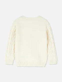 Pullover Mit Zopfmuster Und Blumenstickerei