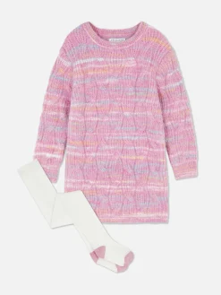 Pulloverkleid Mit Zopfmuster Und Strumpfhose Im Set