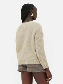 „Rita Ora“ Strickpullover Mit Zopfmuster Und Knöpfen