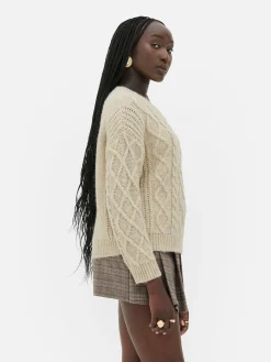 „Rita Ora“ Strickpullover Mit Zopfmuster Und Knöpfen