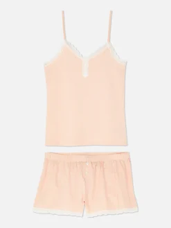 Schlafanzug-Trägertop Und Shorts Mit Spitzenbesatz