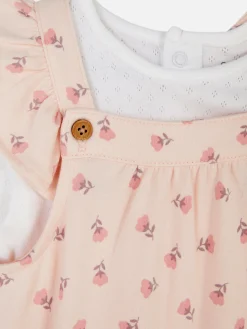 Set Aus Pointelle-Body Und Latzhose Mit Blumenmuster