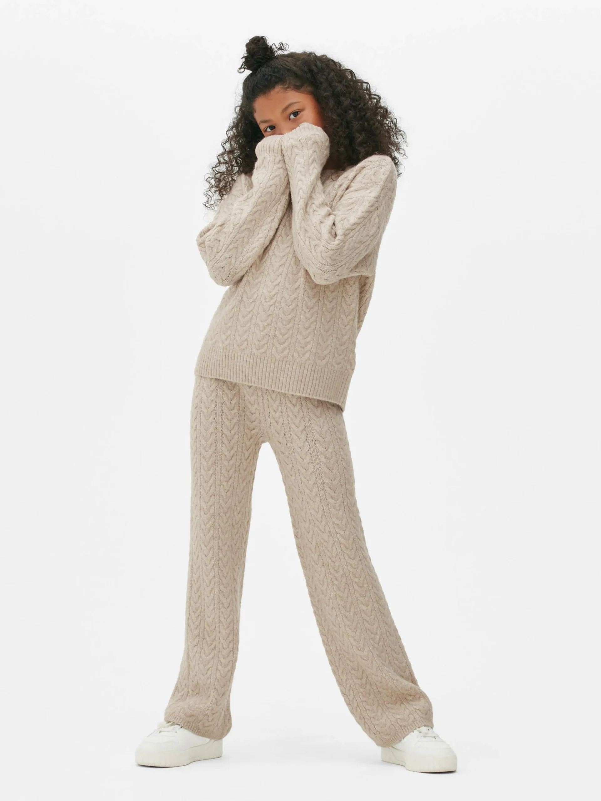 Strickpullover Mit Zopfmuster Und Leggings Im Set