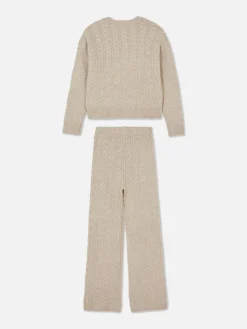 Strickpullover Mit Zopfmuster Und Leggings Im Set