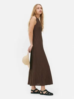 Strukturiertes, ärmelloses Maxikleid Mit Streifen