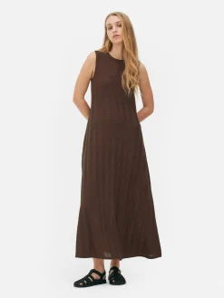 Strukturiertes, ärmelloses Maxikleid Mit Streifen