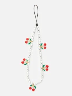 Telefonanhänger Mit Perlen In Kirschform Besetzt