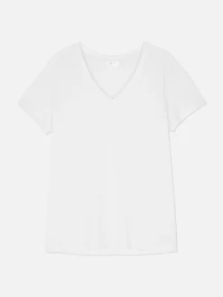 T-Shirt Aus Baumwollmischgewebe Mit V-Ausschnitt