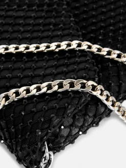 Umhängetasche Aus Netzstoff Mit Strasssteinen