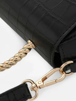 Umhängetasche In Kroko-Optik Mit Metallgriff