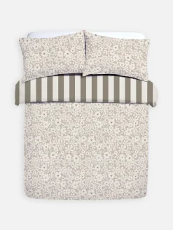 Wendebettwäsche Mit Blumen Und Streifen, Doppelbett