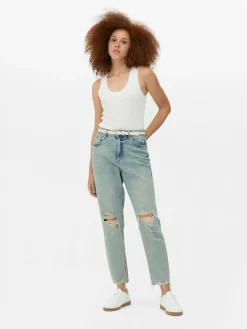 Zerrissene Mom-Jeans Aus Denim