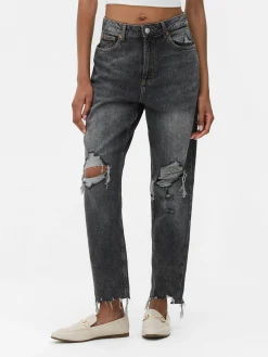 Zerrissene Mom-Jeans Aus Denim