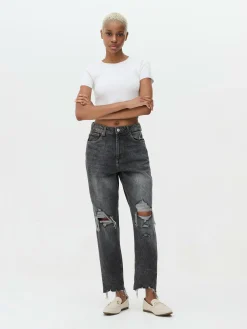 Zerrissene Mom-Jeans Aus Denim