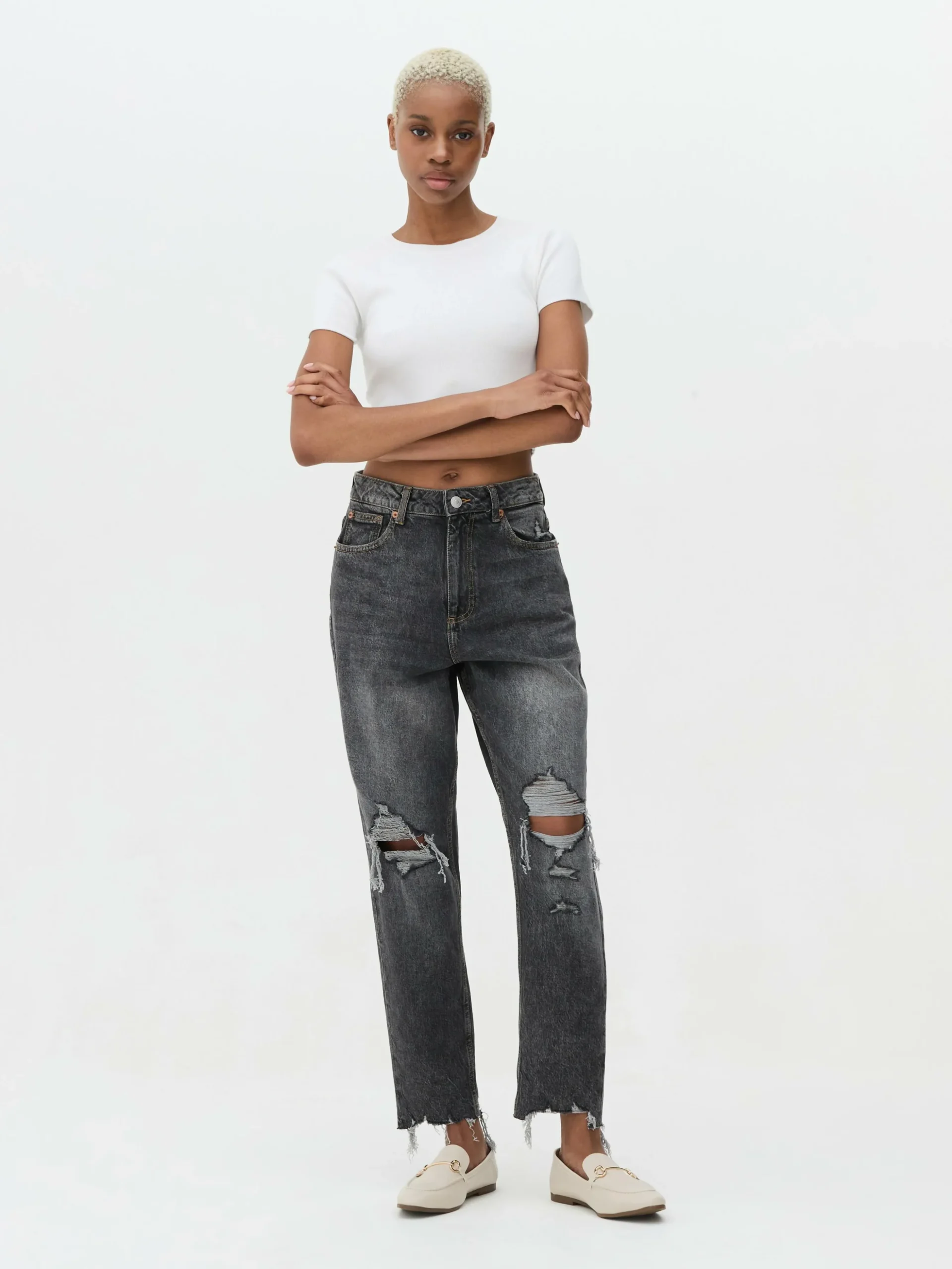 Zerrissene Mom-Jeans Aus Denim